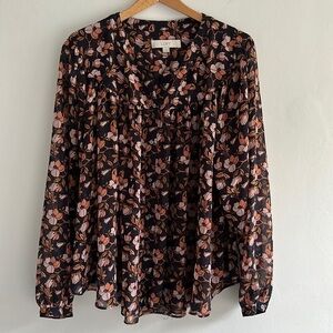LOFT floral wide balloon sleeved blouse size M